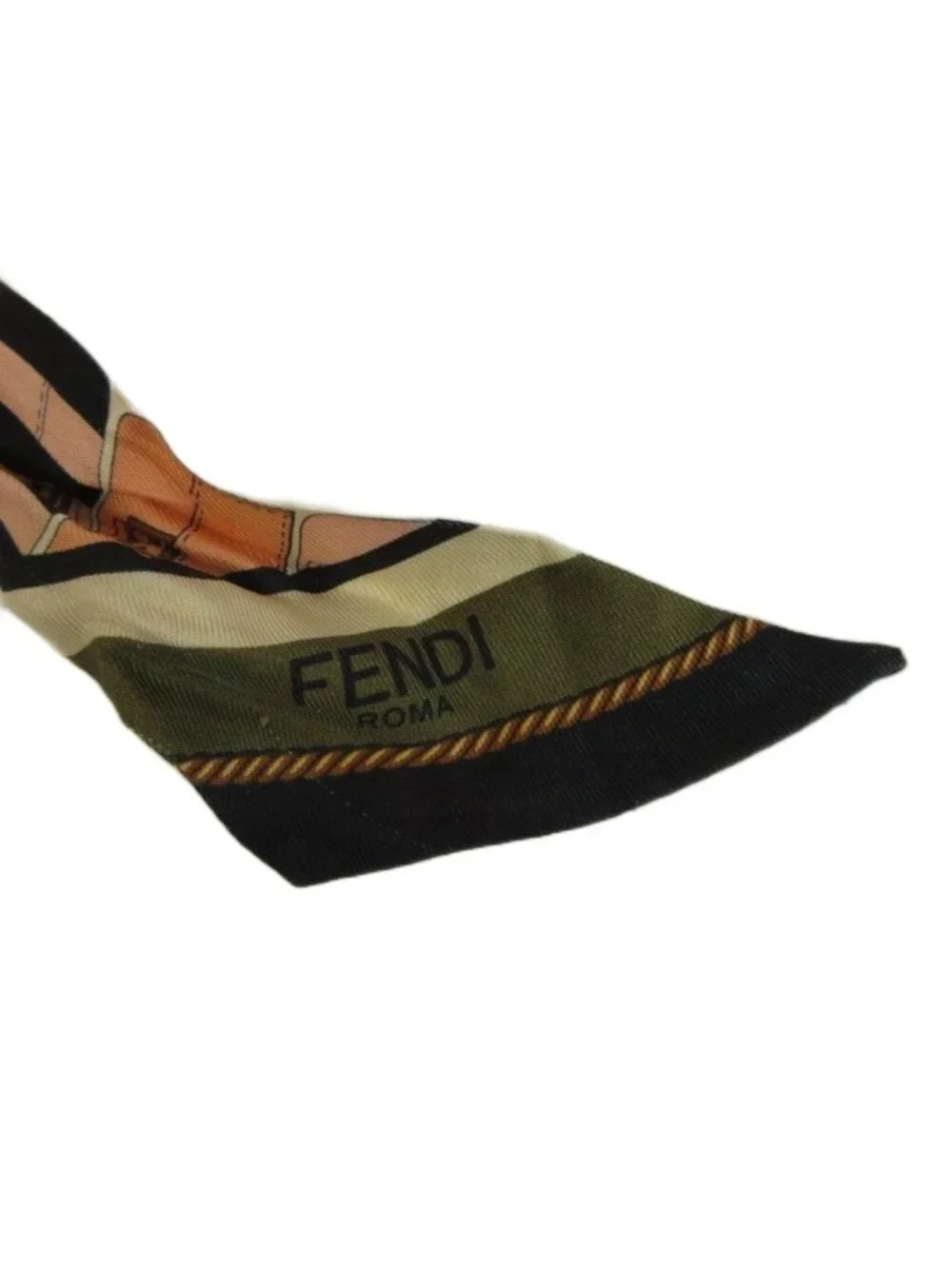 Fendi Wrappy Scarf Ribbon Silk All Over Print Logo Pink Multicolor